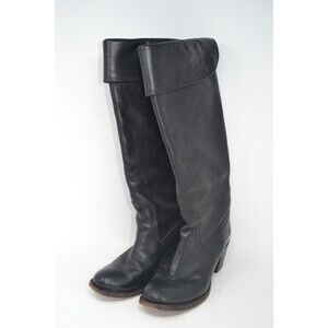 FRYE 77595 Jane Knee High Tall Cuff Boot Women Size 7 B Black Leather Block Heel